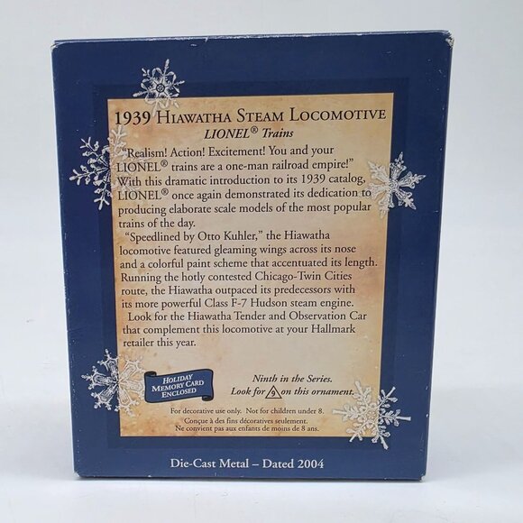 Hallmark Keepsake 1939 Hiawatha Steam Locomotive Lionel Trains Ornament - Picture 9 of 11